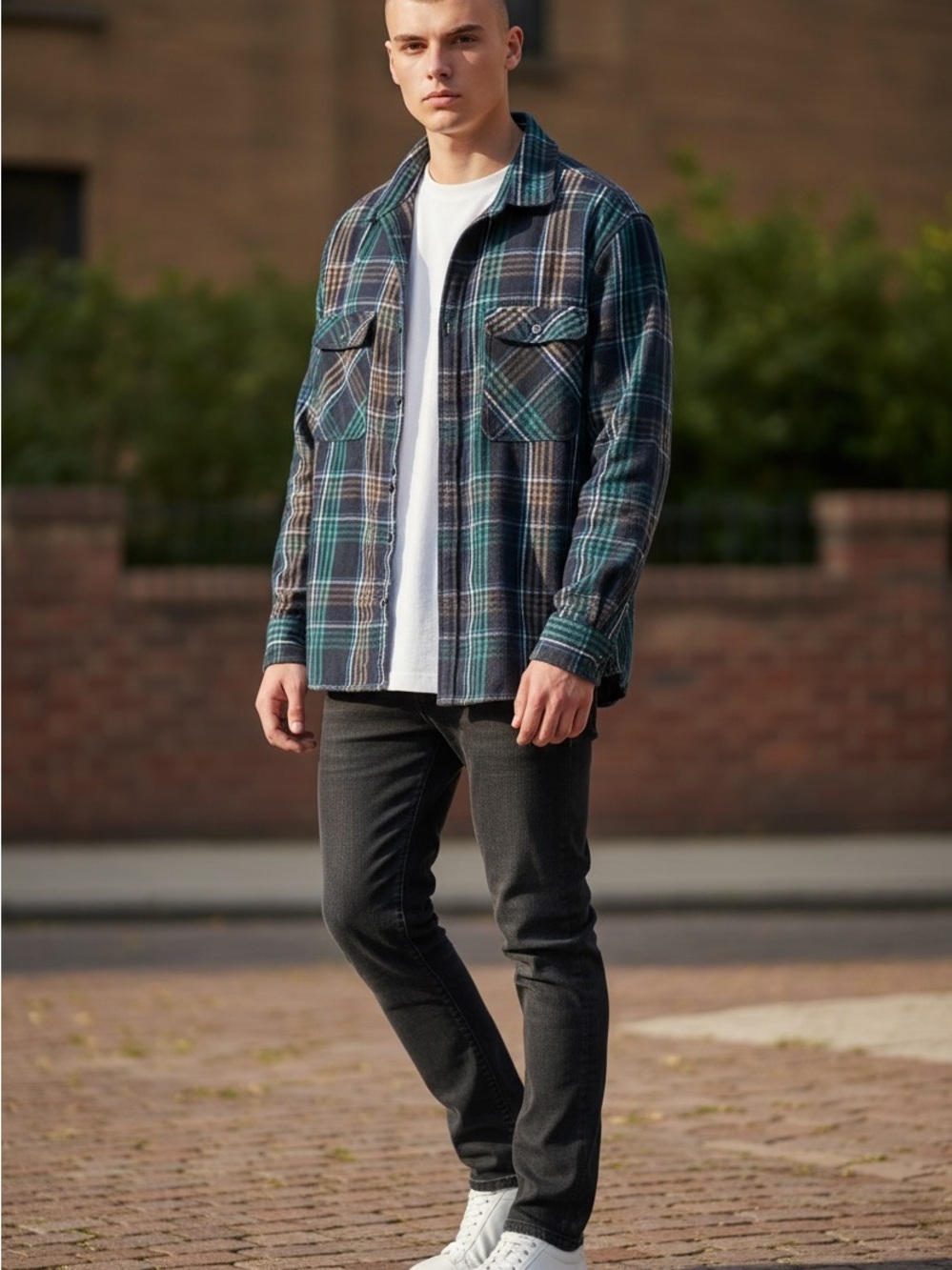 Fashion Nova Men's Blue & Green Plaid Lightweight Shirt Jacket